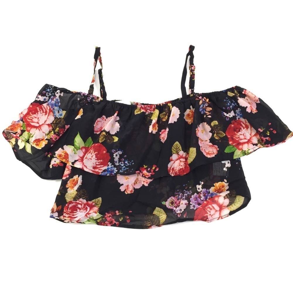 Paper Heart Ruffle Shoulder Floral Rose Crop Top 6